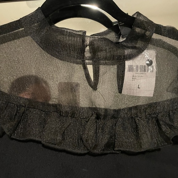 NEW Black Forever21 Mesh Lantern Sleeve Blouse - Picture 9 of 10
